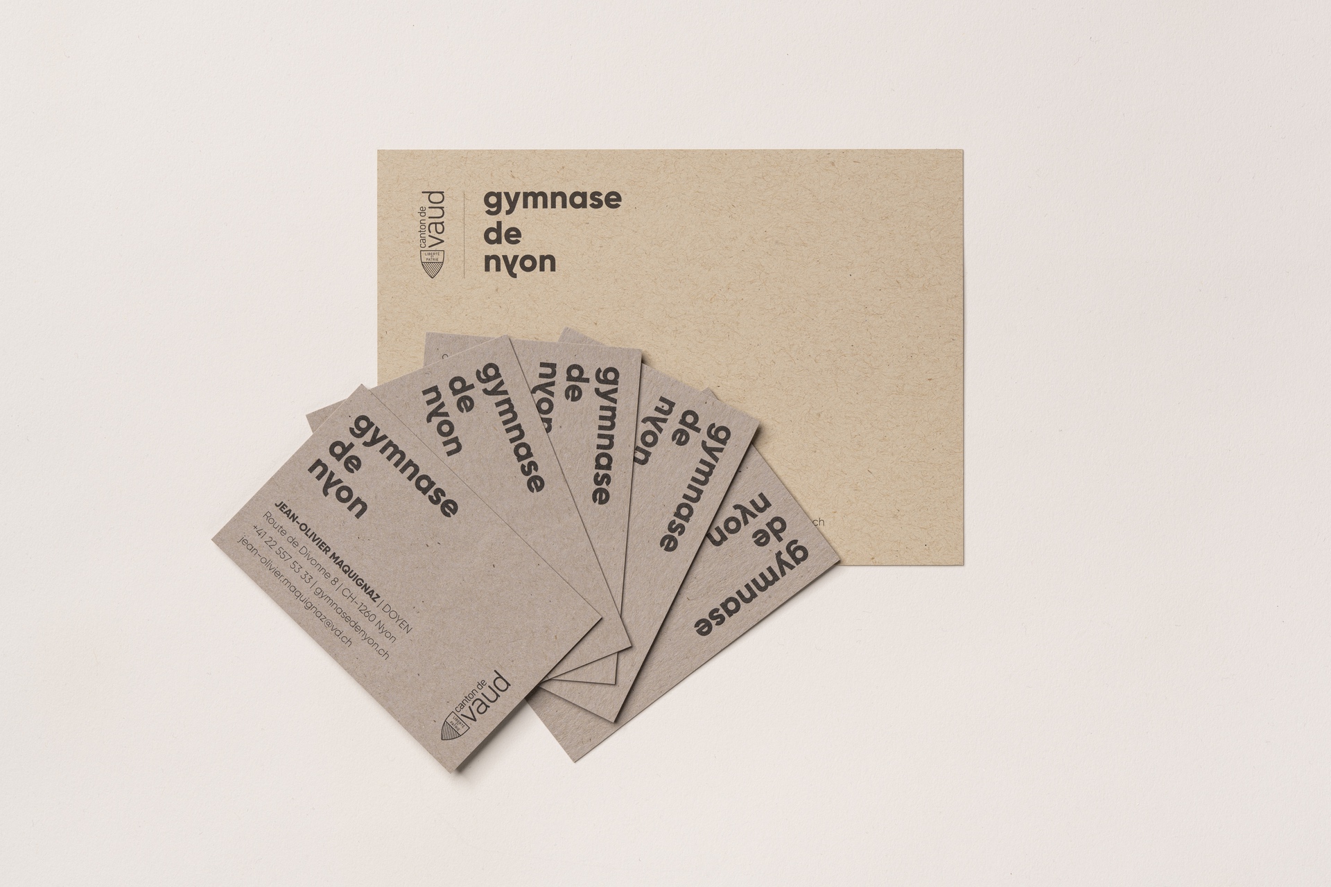 Papier à lettre, enveloppe et cartes de visite pour le Gymnase de Nyon